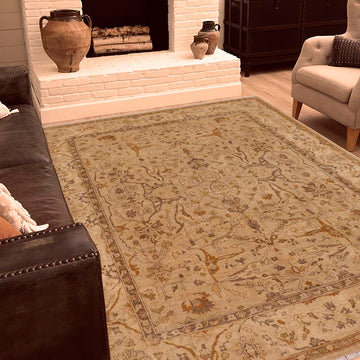 handmade Traditional Kafkaz Chobi Ziegler Taupe Tan Hand Knotted RECTANGLE 100% WOOL area rug 8 x 10